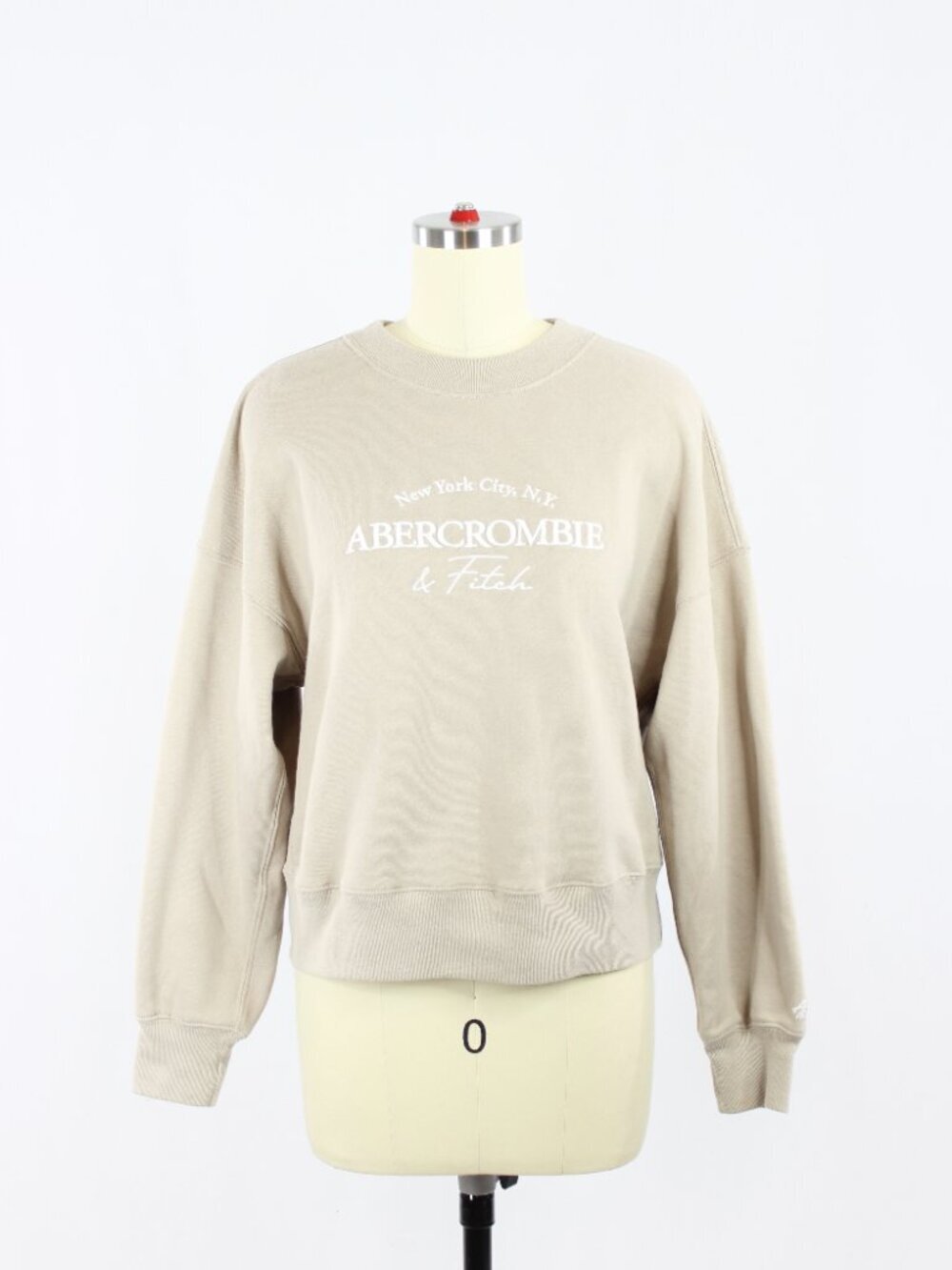 ABERCROMBIE & FITCH Taupe Cotton Fleece Embroidered Crew Sweatshirt, Size XS - Picture 3 of 14